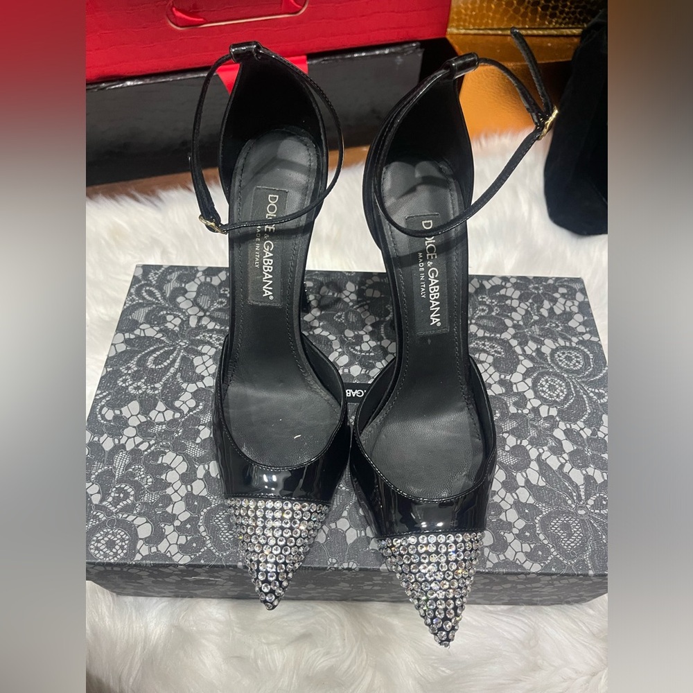 Dolce Gabbana black rhinestone heels
